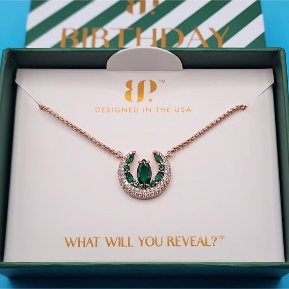 Lucky Horseshoe Emerald on Rose Gold Necklace